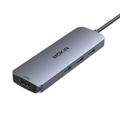 MOKiN Adapter Hub 8in1 USB-C to 2x 4K 60Hz HDMI + USB-C + USB 3.0 + SD + Micro SD (silver) цена и информация | Адаптеры, USB-разветвители | hansapost.ee