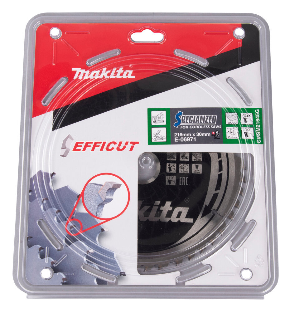 T.C.T saeketas 216 x 30 x 2.0 mm, 10°, Z-45 Makita E-06971 hind ja info | Elektrilised saed, ketassaed ja tarvikud | hansapost.ee