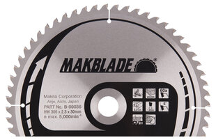 B-09036 TCT Пильный диск MAKBLADE 305X2.3X30mm 5 ° T60 Makita цена и информация | Ручной инструмент, 18 В 125 мм бесщеточная угловая шлифовальная машина для Makita Cordless, замена литий-ионного аккумулятора | hansapost.ee