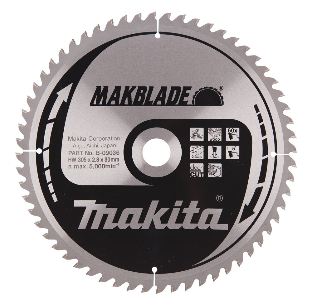 T.C.T saeketas 305X2.3X30mm 5° T60 B-09036 Makita hind ja info | Käsitööriistad | hansapost.ee