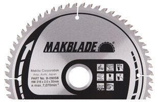 Пильный диск Makita B-09058 TCT MAKBLADE, 216х2х30 мм, 5° T60  цена и информация | Механические инструменты | hansapost.ee