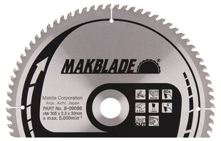 B-09086 TCT Пильный диск MAKBLADE 305X2.3X30mm 5 ° T80 Makita цена и информация | Ручной инструмент, 18 В 125 мм бесщеточная угловая шлифовальная машина для Makita Cordless, замена литий-ионного аккумулятора | hansapost.ee