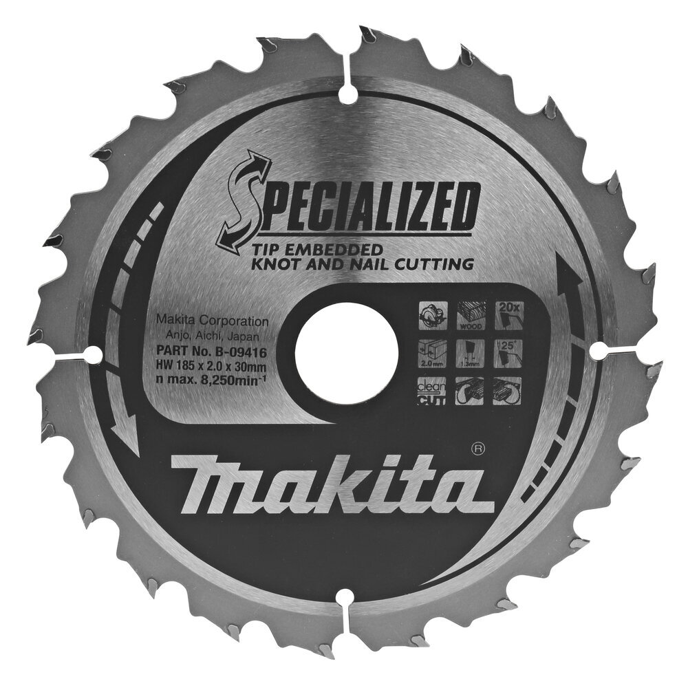 T.C.T saeketas 185X2X30mm 25° T20 B-09416 Makita цена и информация | Käsitööriistad | hansapost.ee