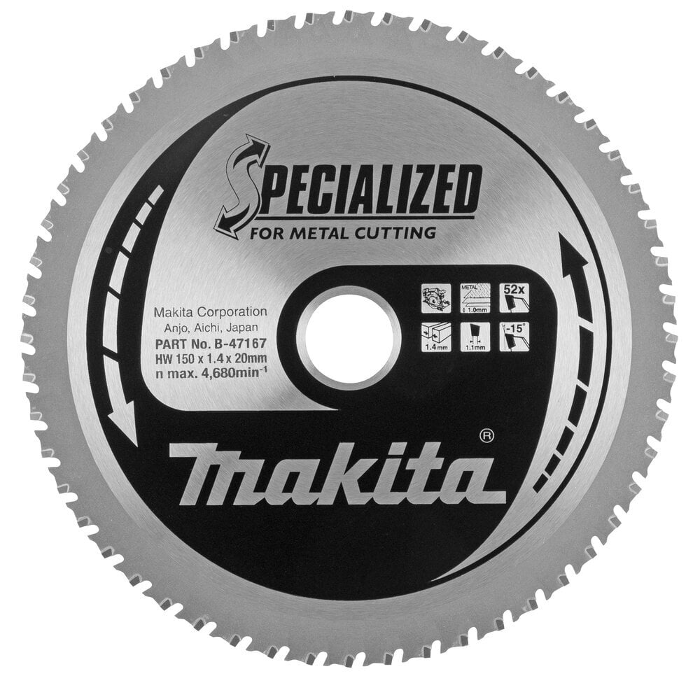 T.C.T saeketas 150X1.4X20mm -15° T52 B-47167 Makita цена и информация | Käsitööriistad | hansapost.ee