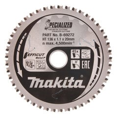 Пильный диск B-69272 TCT EFFICUT METAL 136X1.1X20mm 0 ° T45 Makita цена и информация | Ручной инструмент, 18 В 125 мм бесщеточная угловая шлифовальная машина для Makita Cordless, замена литий-ионного аккумулятора | hansapost.ee