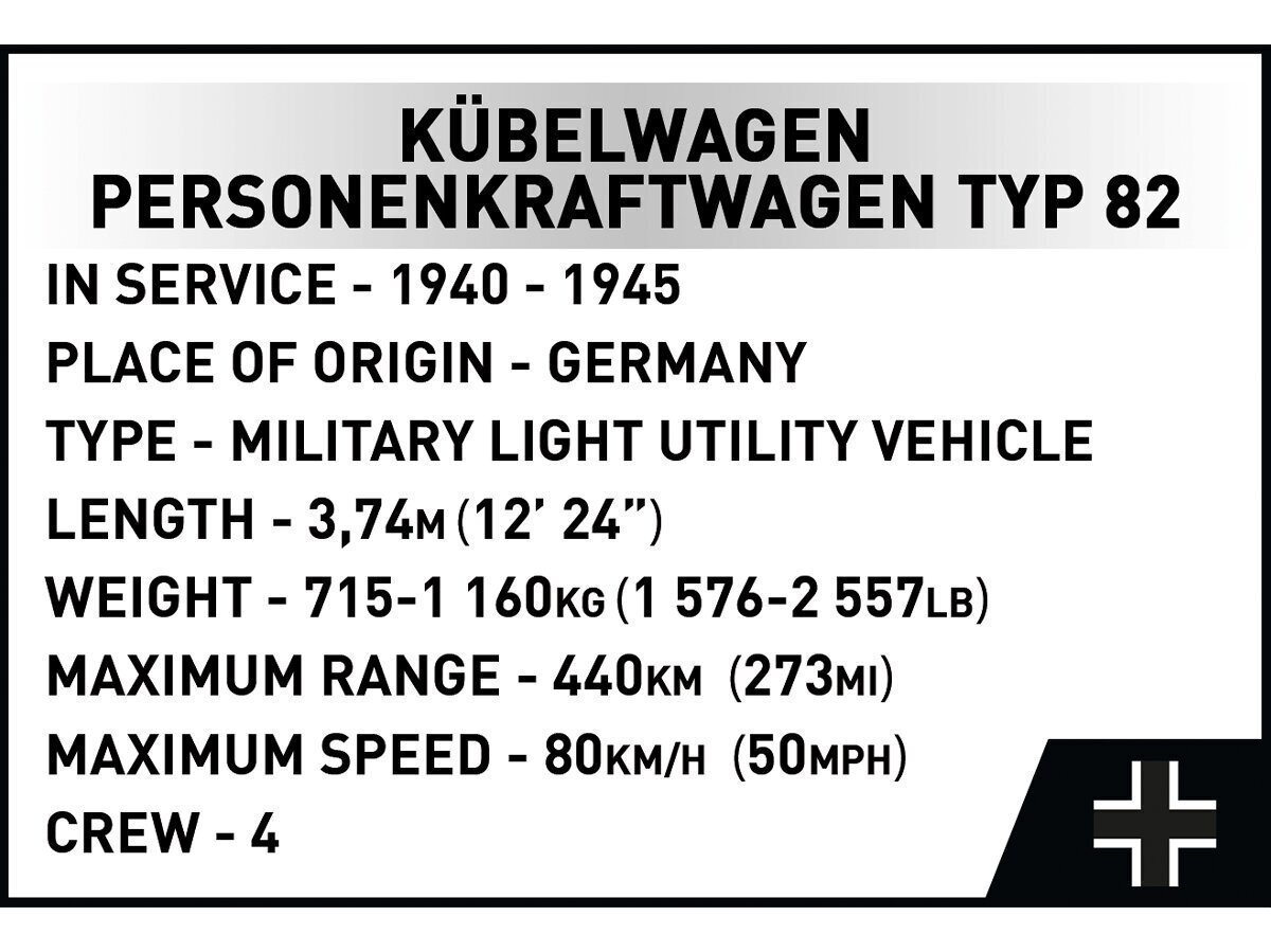 COBI - Plastkonstruktorid Kübelwagen (PKW Typ 82) - Executive Edition, 1/12, 2802 hind ja info | Klotsid ja konstruktorid | hansapost.ee