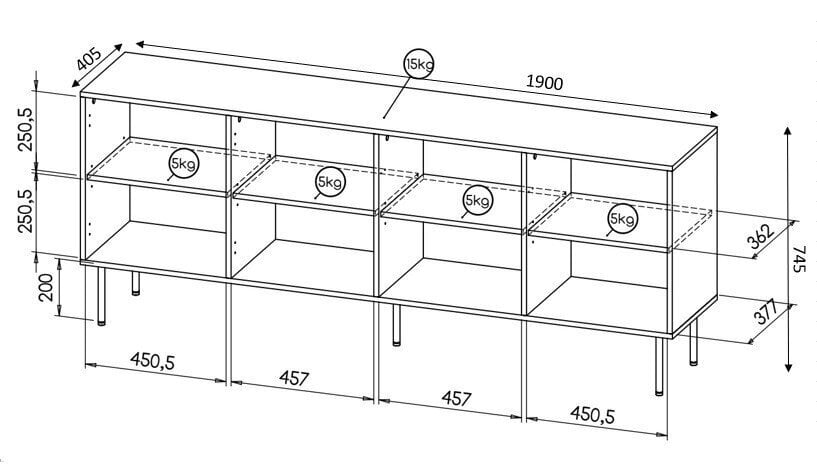 Kummut Cama Meble Hole, 190x40,5x74,5 cm, must цена и информация | Kummutid | hansapost.ee