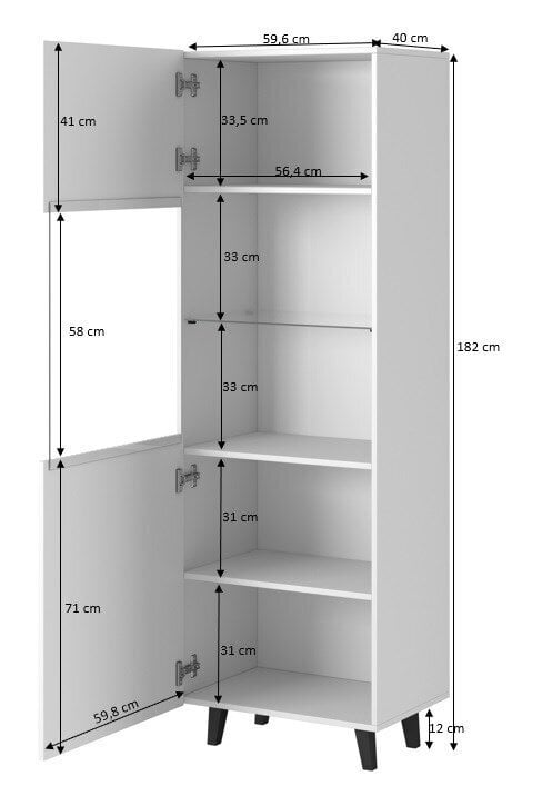 Vitriinkapp Cama Meble Pafos, 60x40x182 cm, valge hind ja info | Vitriinid | hansapost.ee