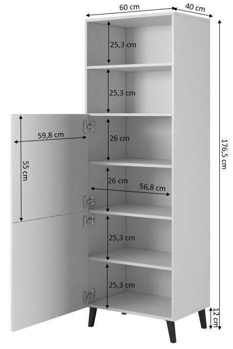 Vitriinkapp Cama Meble Abeto, 60x40x176,5 cm, must цена и информация | Vitriinid | hansapost.ee