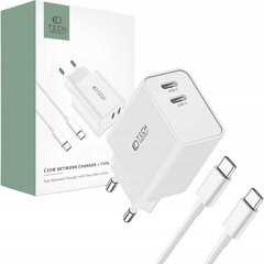 Võrgulaadija Tech-Protect C35W 2-PORT Network PD 35W USB-C. valge цена и информация | Зарядные устройства для телефонов | hansapost.ee