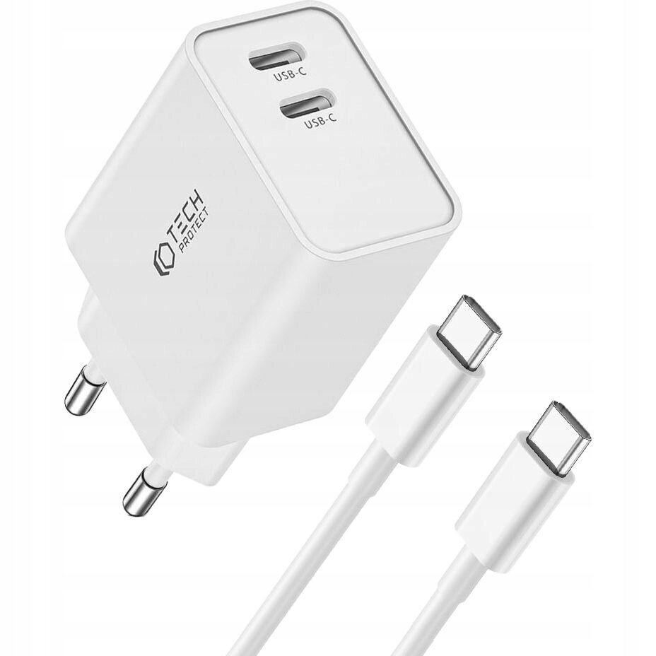 Võrgulaadija Tech-Protect C35W 2-PORT Network PD 35W USB-C. valge hind ja info | Laadijad mobiiltelefonidele | hansapost.ee