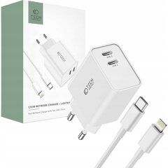 Võrgulaadija Tech-Protect C35W 2-PORT Network PD 35W USB-C valge цена и информация | Зарядные устройства для телефонов | hansapost.ee