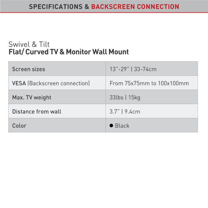 Teleri ja monitori seinakinnitus Barkan AL12, 13"-29", 15 kg, 100x100 mm цена и информация | Teleri seinakinnitused ja hoidjad | hansapost.ee