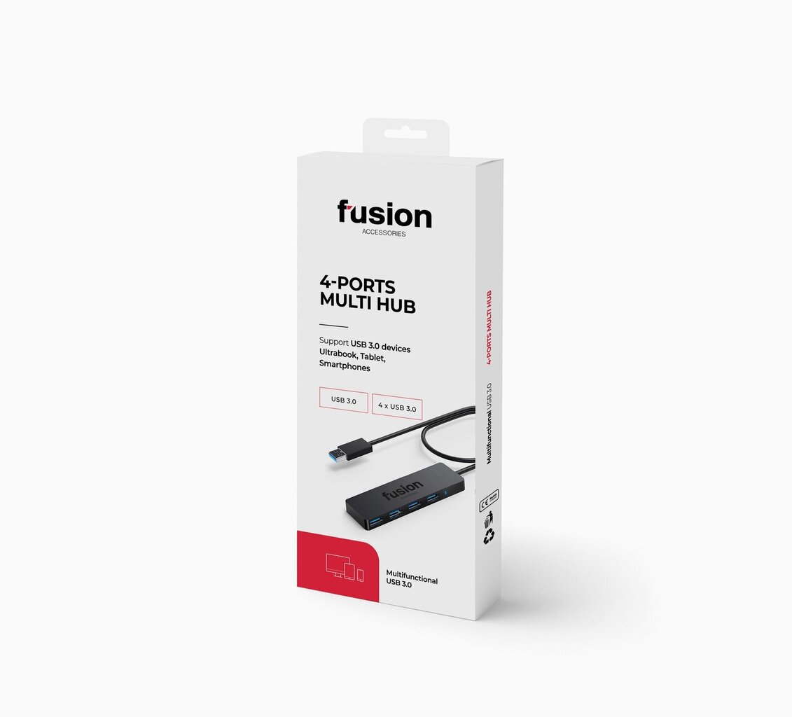 Fusion USB 3.0 kuni 4 x USB 3.0 jaotur 5 Gbps must (EU Blister) hind ja info | USB adapterid ja jagajad | hansapost.ee