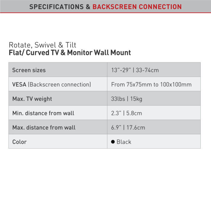 Teleri ja monitori seinakinnitus Barkan AL13, 13"-29", 15 kg, 100x100 mm цена и информация | Teleri seinakinnitused ja hoidjad | hansapost.ee