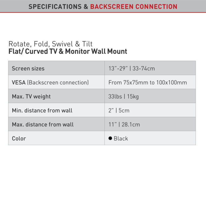 Teleri ja monitori seinakinnitus Barkan AL14, 13"-29", 15 kg, 100x100 mm цена и информация | Teleri seinakinnitused ja hoidjad | hansapost.ee