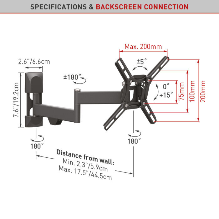 Teleri seinakinnitus Barkan AL240, 13"-43", 25 kg, 200x200 mm цена и информация | Teleri seinakinnitused ja hoidjad | hansapost.ee