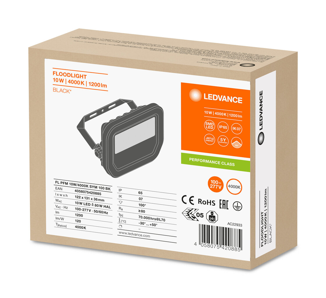 LED prožektorius Ledvance Floodlight PFM 10W/4000K IP65 BK hind ja info | Aiavalgustid ja õuevalgustid | hansapost.ee