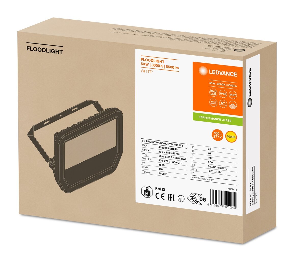 LED prožektorius LEDVANCE Floodlight PFM 50W/3000K IP65 WT hind ja info | Aiavalgustid ja õuevalgustid | hansapost.ee