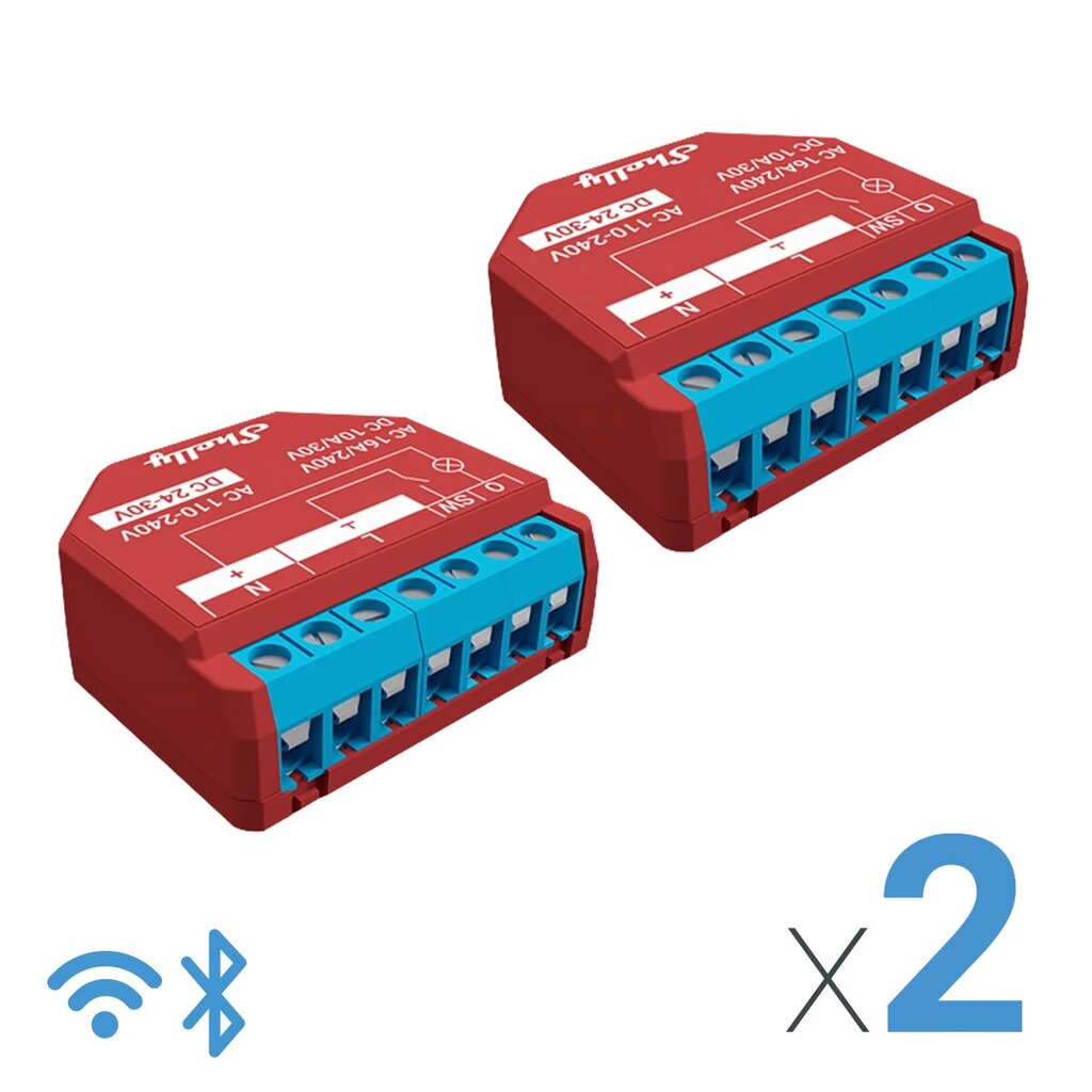 Wi-Fi / Bluetooth nutikodu relee Shelly Plus 1PM, Pack x 2 (topeltpakk) цена и информация | Valvesüsteemid, kontrollerid | hansapost.ee