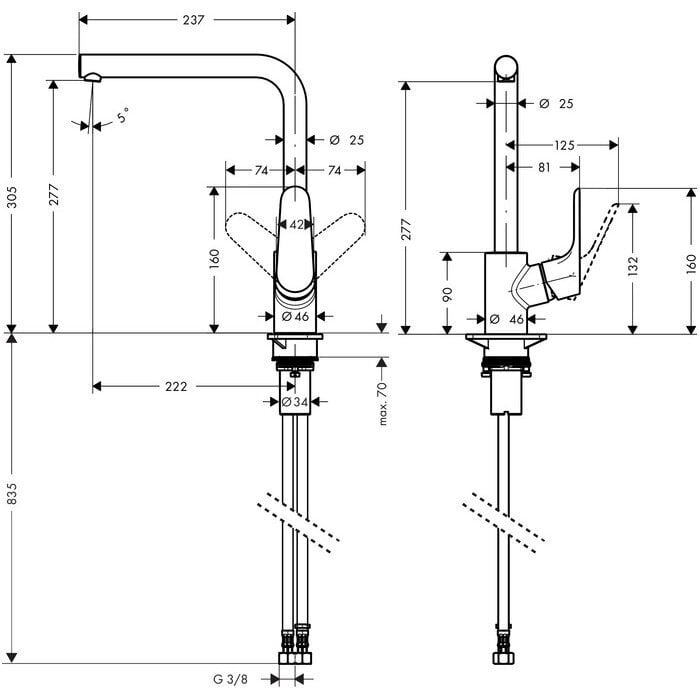 HANSGROHE Focus m41 ühe hoovaga köögisegisti 280, 1 otsik 31817000 hind ja info | Köögisegistid | hansapost.ee