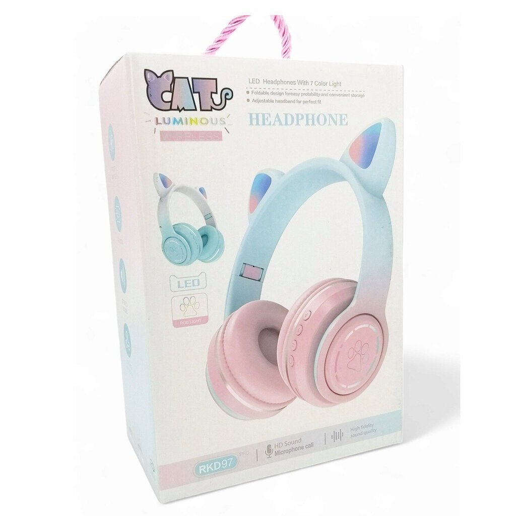 Riff RKD97 Bluetooth-peakomplekt mikrofoniga + LED Cat Ears Rainbow Pink hind ja info | Kõrvaklapid | hansapost.ee