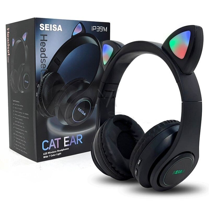 Riff P39M Bluetooth-peakomplekt mikrofoniga + Led Cat Ears Black hind ja info | Kõrvaklapid | hansapost.ee