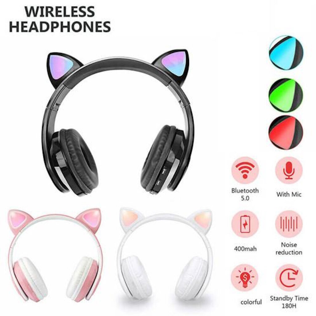 Riff P39M Bluetooth-peakomplekt mikrofoniga + Led Cat Ears Black hind ja info | Kõrvaklapid | hansapost.ee