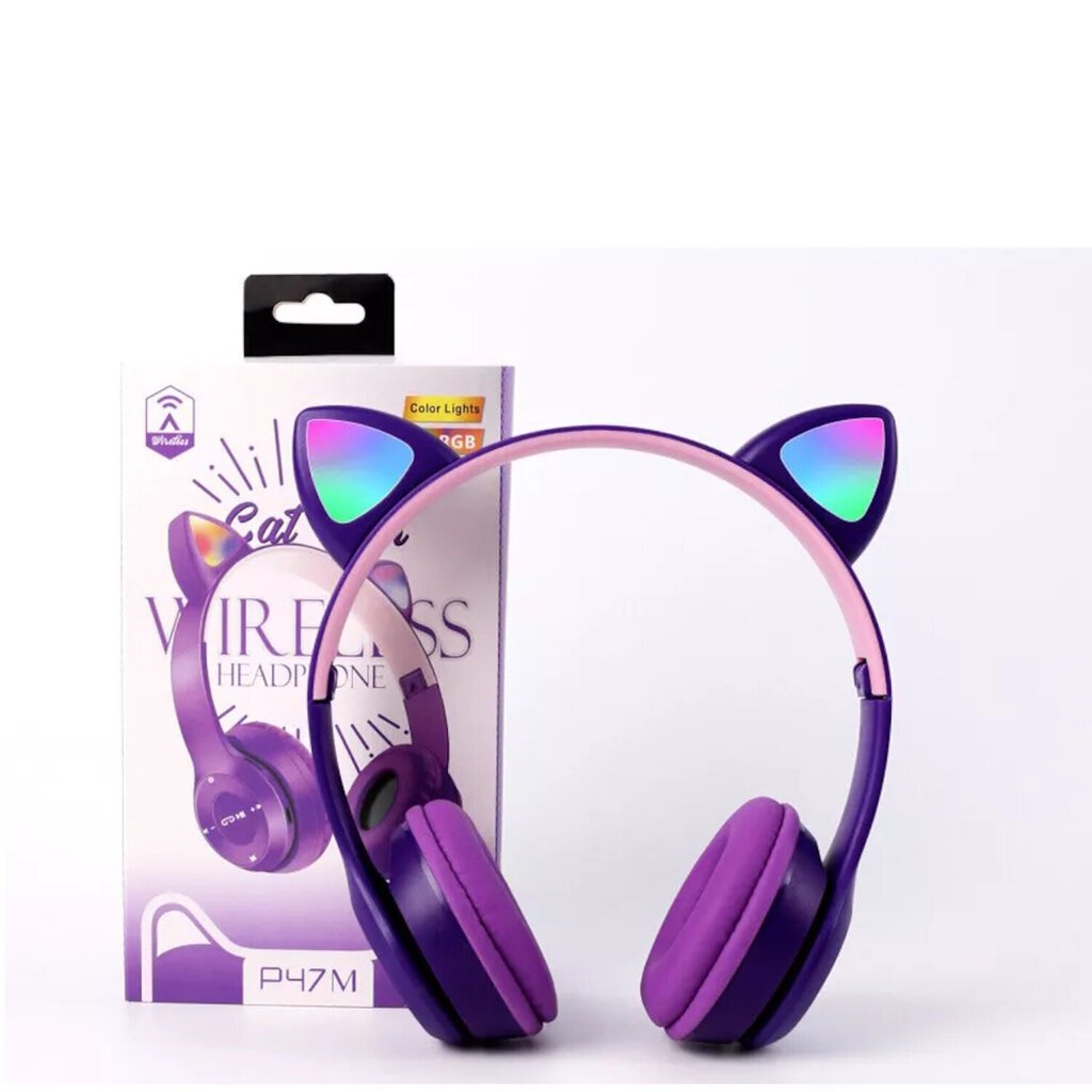 Riff P47 Bluetooth-peakomplekt mikrofoniga + RGB Cat Ears Purple hind ja info | Kõrvaklapid | hansapost.ee