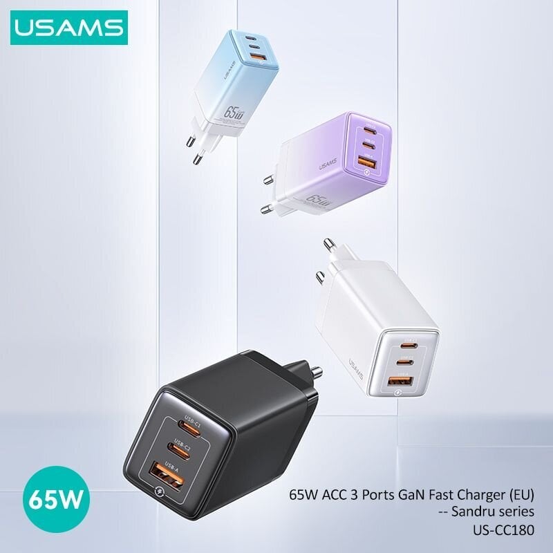 USAMS CC180 65W цена и информация | Laadijad mobiiltelefonidele | hansapost.ee