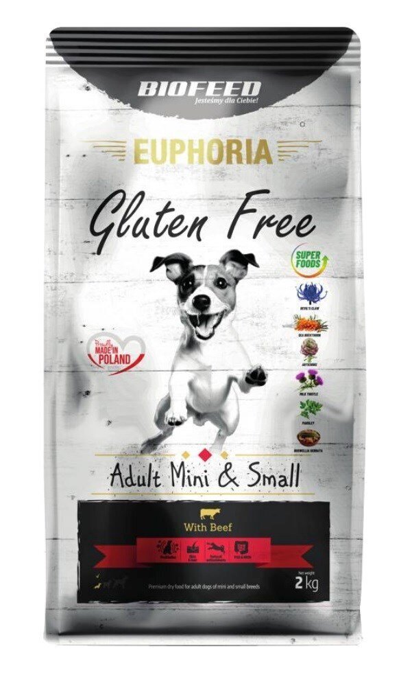 BioFeed Euphoria Gluten Free täiskasvanud väikestest tõugudest koertele veiselihaga, 2 kg hind ja info | Koerte kuivtoit ja krõbinad | hansapost.ee