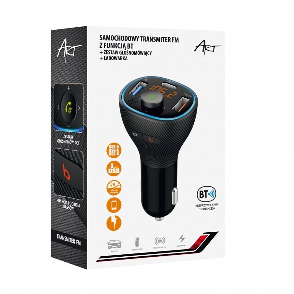 Transmiter FM MP3 bluetooth 5.0 + USB A QC3.0 + Typ C (total 38W) ART FM-73 ART цена и информация | Laadijad mobiiltelefonidele | hansapost.ee