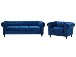 2-х частей мягкой мебели комплект Beliani Chesterfield, синий цена и информация | Комплекты мягкой мебели | hansapost.ee