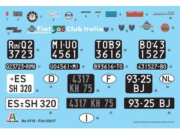 Kokkupandud mudel Italeri Fiat 500 F täiendatud väljaanne 1/12, 4715 цена и информация | Klotsid ja konstruktorid | hansapost.ee