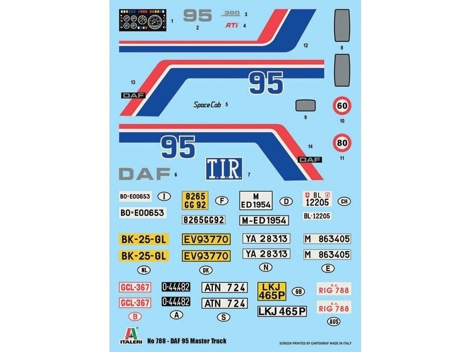 Kokkupandud mudel Italeri DAF 95 Master Truck 1/24, 0788 hind ja info | Klotsid ja konstruktorid | hansapost.ee