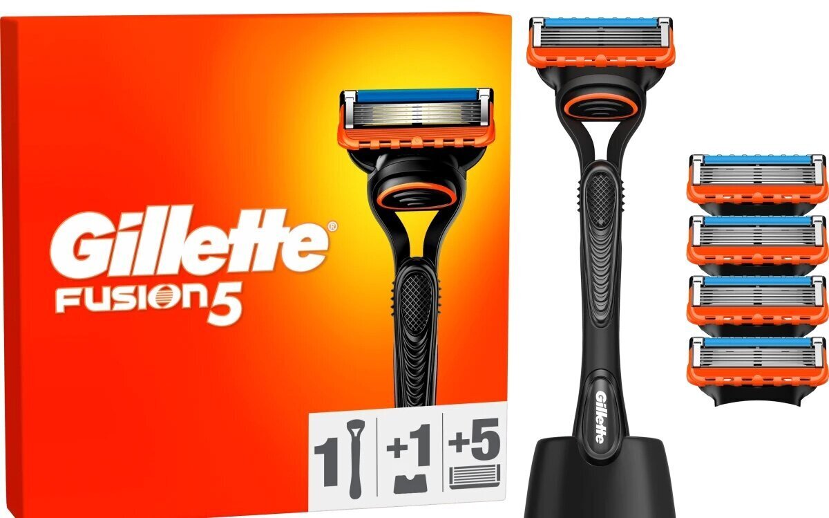 Raseerija komplekt Gillette Fusion5 meestele: raseerija + 5 žiletitera + alus hind ja info | Raseerimisvahendid | hansapost.ee