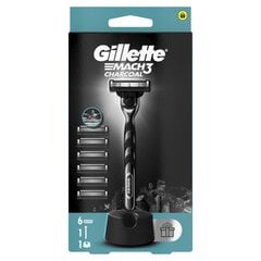 Набор для бритья Gillette Mach3 Charcoal для мужчин: бритва + 6 лезвий для бритья + подставка цена и информация | Средства для бритья | hansapost.ee