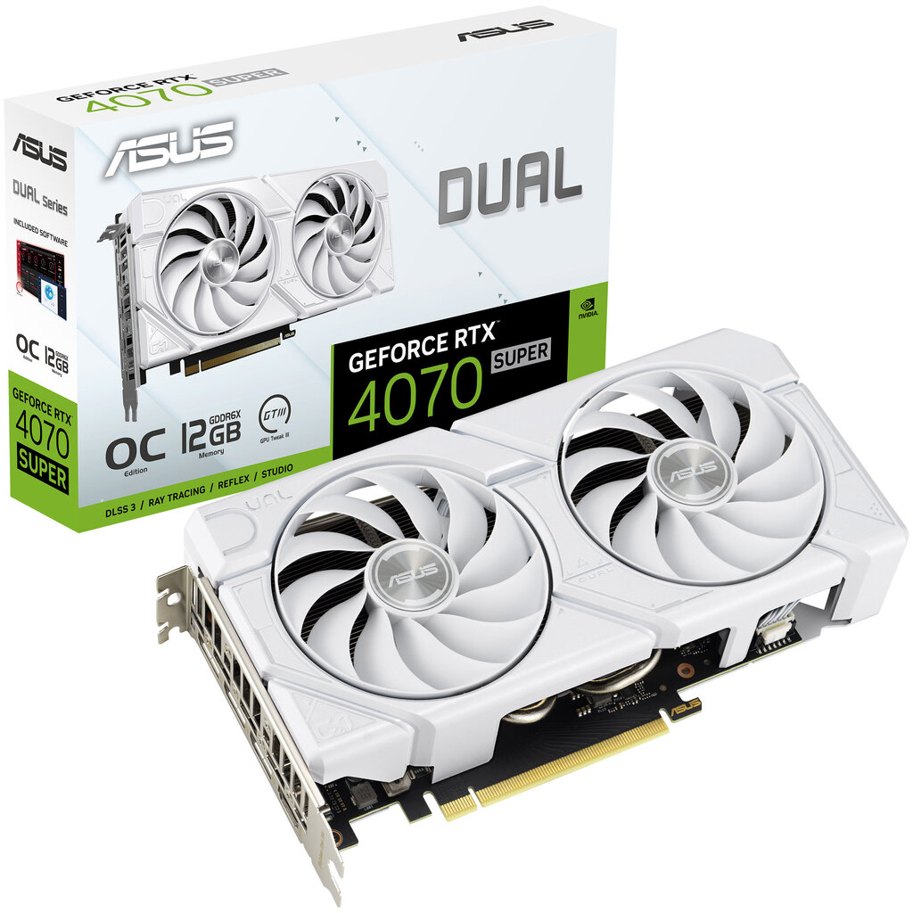 Asus Dual GeForce RTX 4070 Super EVO White OC Edition (RTX4070S-O12G-EVO-WHITE) hind ja info | Videokaardid | hansapost.ee