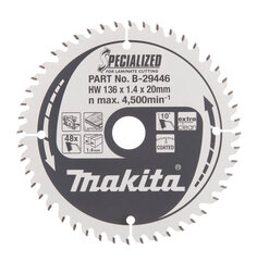  Пильный специализированный диск Makita B-29446 TCT, 136х1.4х20 мм, 10° T48 цена и информация | Ручной инструмент, 18 В 125 мм бесщеточная угловая шлифовальная машина для Makita Cordless, замена литий-ионного аккумулятора | hansapost.ee