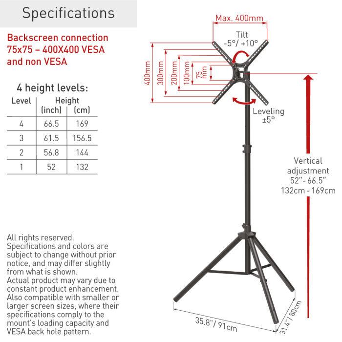 TV põrandaalus Barkan TP310, 13"-65", 36 kg, 400x400 mm цена и информация | Teleri seinakinnitused ja hoidjad | hansapost.ee