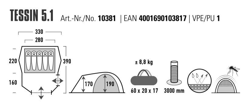 Telk High Peak Tessin 5.1 цена и информация | Telgid | hansapost.ee