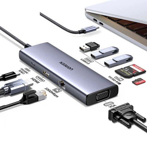 Adapter Ugreen CM498 USB-C to 2xUSB-A + USB-C + HDMI + SD/TF + PD, hall hind ja info | USB adapterid ja jagajad | hansapost.ee