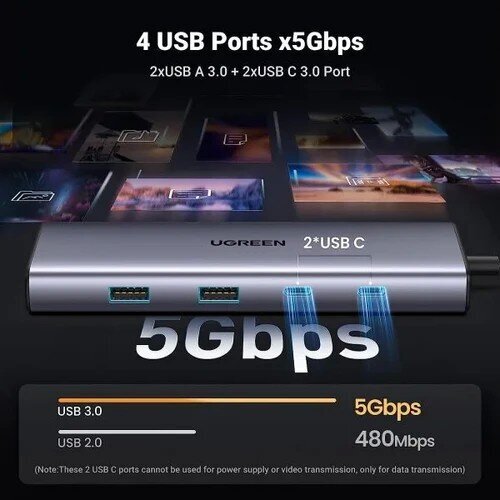 Adapter Ugreen CM498 USB-C to 2xUSB-A + USB-C + HDMI + SD/TF + PD, hall цена и информация | USB adapterid ja jagajad | hansapost.ee