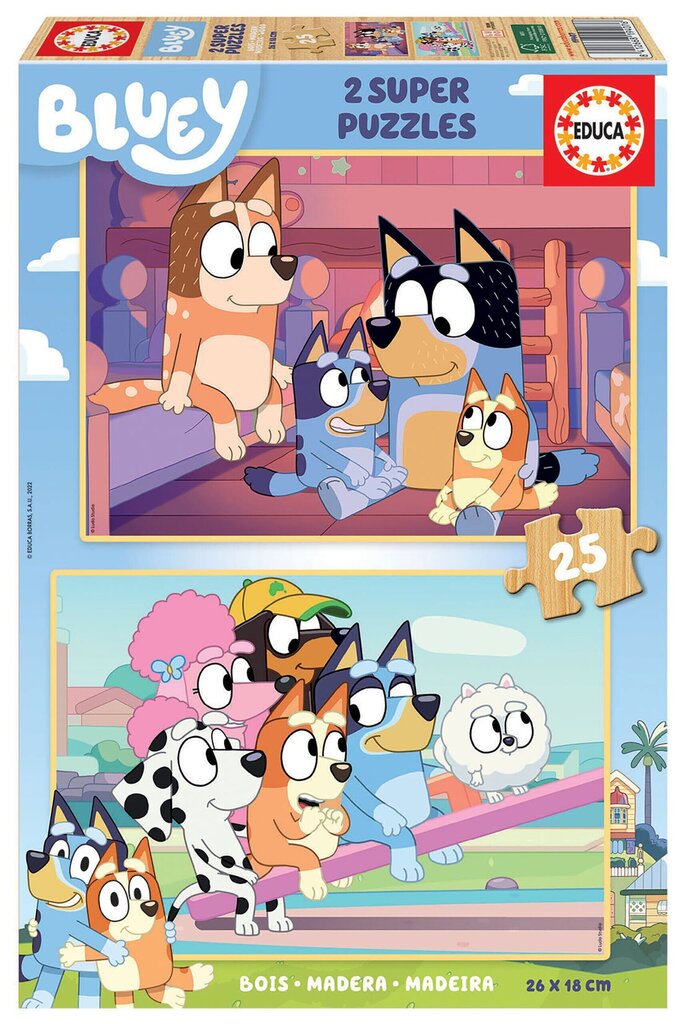 Pusle lastele Educa Bluey, 2x25 detaili цена и информация | Pusled lastele ja täiskasvanutele | hansapost.ee