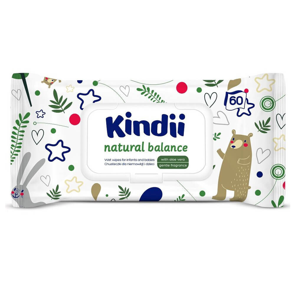 Niisked salvrätikud beebidele ja lastele Kindii Natural Balance, 60 tk hind ja info | Niisked salvrätikud lastele | hansapost.ee