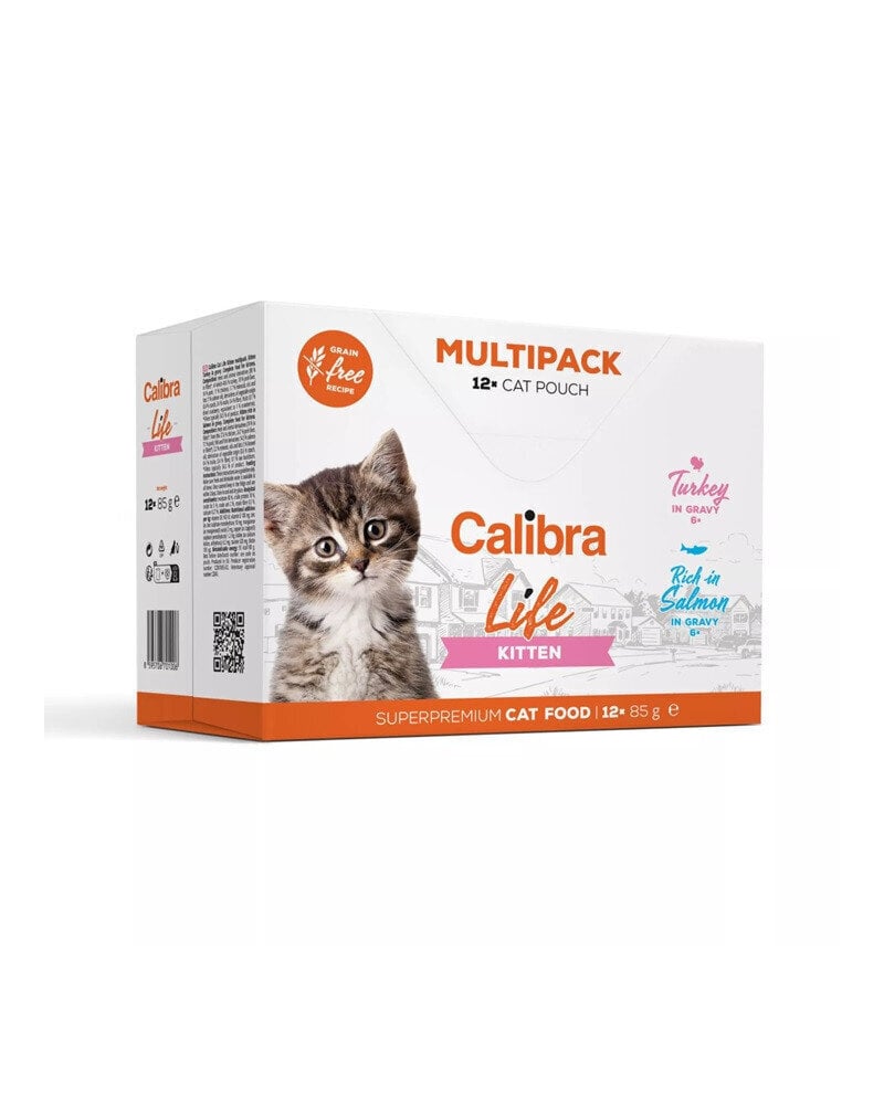 Calibra Cat Life Pouch Kitten Multipack noortele kassipoegadele koos kalkuni ja lõhega, 12x85 g hind ja info | Kassikonservid | hansapost.ee