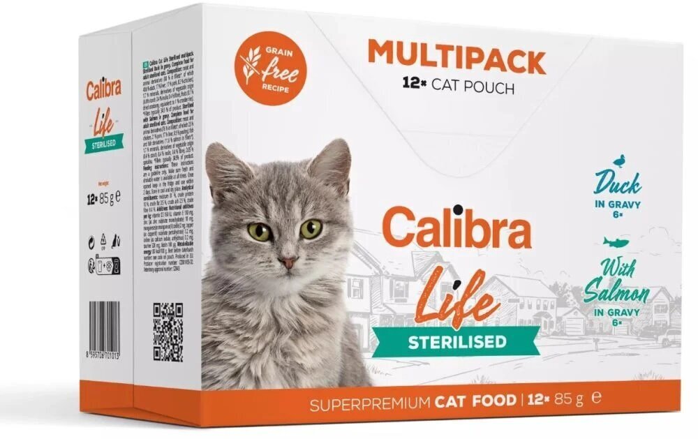 Calibra Cat Life Pouches Sterilised Multipack steriliseeritud kassidele koos pardi ja lõhega, 12x85 g hind ja info | Kassikonservid | hansapost.ee