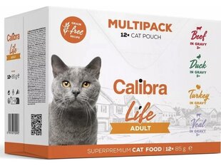 Calibra Cat Life Pouch Adult Multipack täiskasvanud kassidele koos veise-, pardi-, kalkuni- ja hirvelihaga, 12x85 g hind ja info | Kassikonservid | hansapost.ee