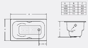 Malmvann Massi, 170x75x42 hind ja info | Vannid | hansapost.ee