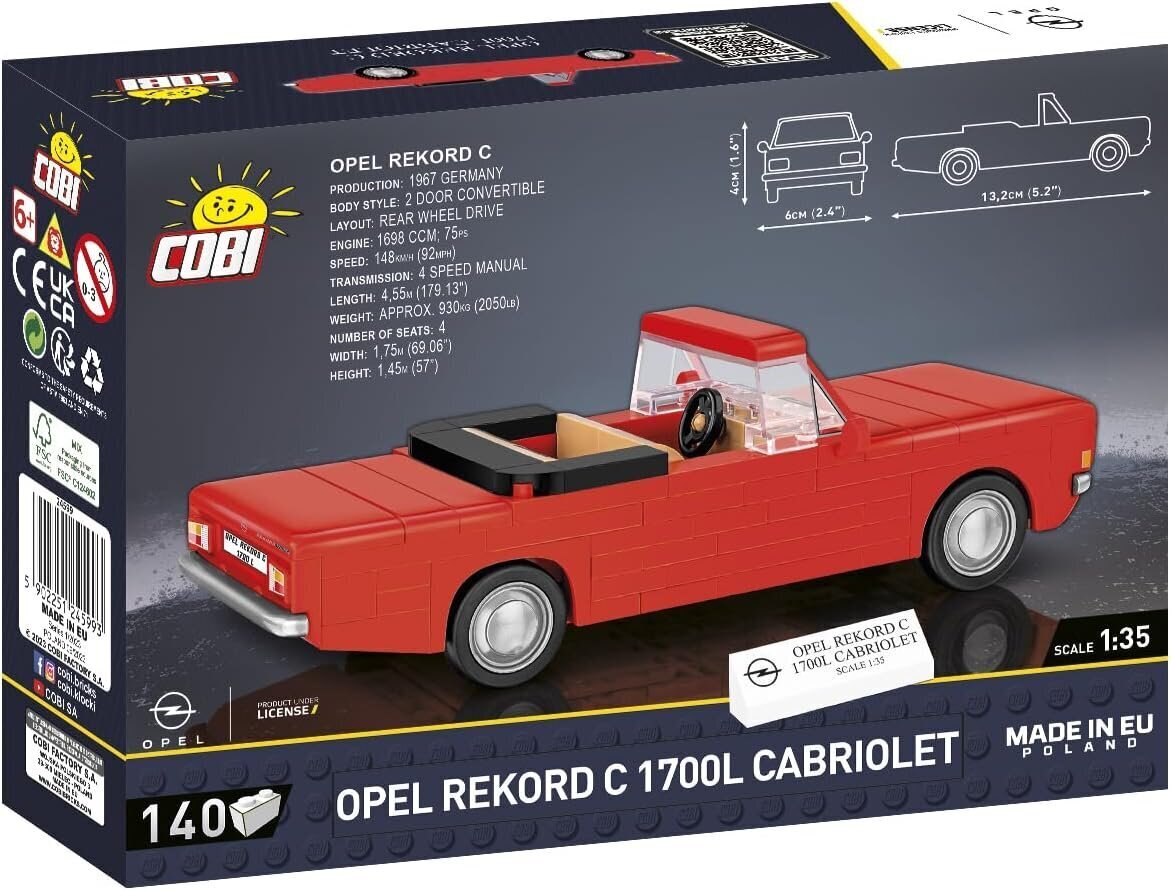 Konstruktor Cobi Opel RekordC 1700L 24599, 140 tk hind ja info | Klotsid ja konstruktorid | hansapost.ee